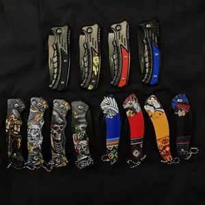 Vintage Printed Folding Pocket Knives Collection, Stainless Steel Blade, Portable EDC Utility Knives with Keychain, Perfect for Camping, Hunting, Outdoor Gear & Mens Gift