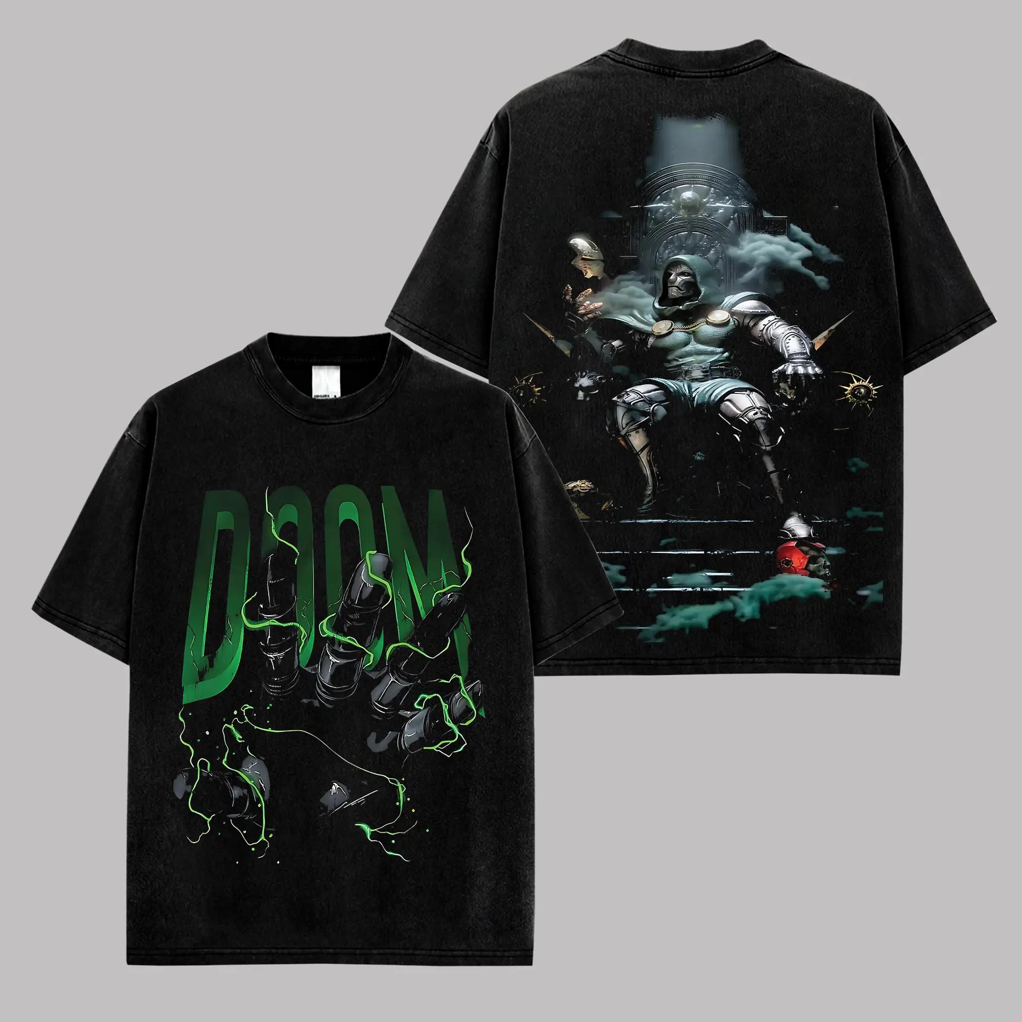 Doctor Doom Graphic T-Shirt, Doctor Doom Vintage Washed Tee, Comic Book Villain Shirt, Retro Supervillain Streetwear Apparel, Oversized Unisex Cotton Tee, Dark Fantasy Character Gift For Fans