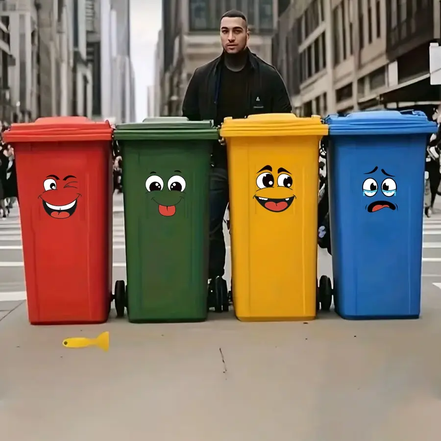 4 sheets/Set Cartoon Face Stickers, Wall Decal, Adhesive Decals, Self-Adhesive, Plastic Surface Compatible, Removable, Home Decoration Suitable for Trash Can, Wall, Glossy Finish, Decorative Sticker