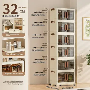 Hot Sale Folding Collapsible Storage Cabinet Transparent Black Multi-layer with Cabinet Door Locker Toy Snack Organizing Box Bookshelf Wardrobe