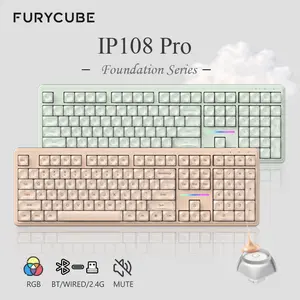 FURYCUBE IP108 PRO Foundation Keyboard, 108 keys Keyboard Wireless Cute Classic Keyboard with Number Pad, Mechanical Feel Keyboard, RGB Backlit  Ergonomic Office Work/Gaming Silent Computer Keyboard for PC, MAC, PS4, Xbox Gamer, office setup, Gift