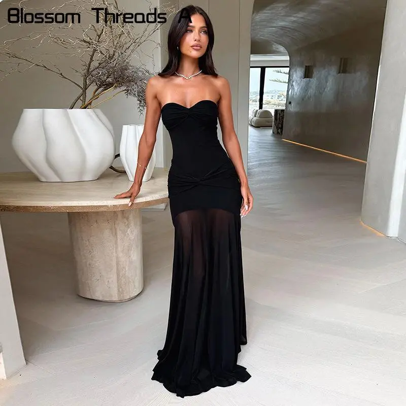 gabby formal mesh strapless ruffle long dress - TikTok Shop