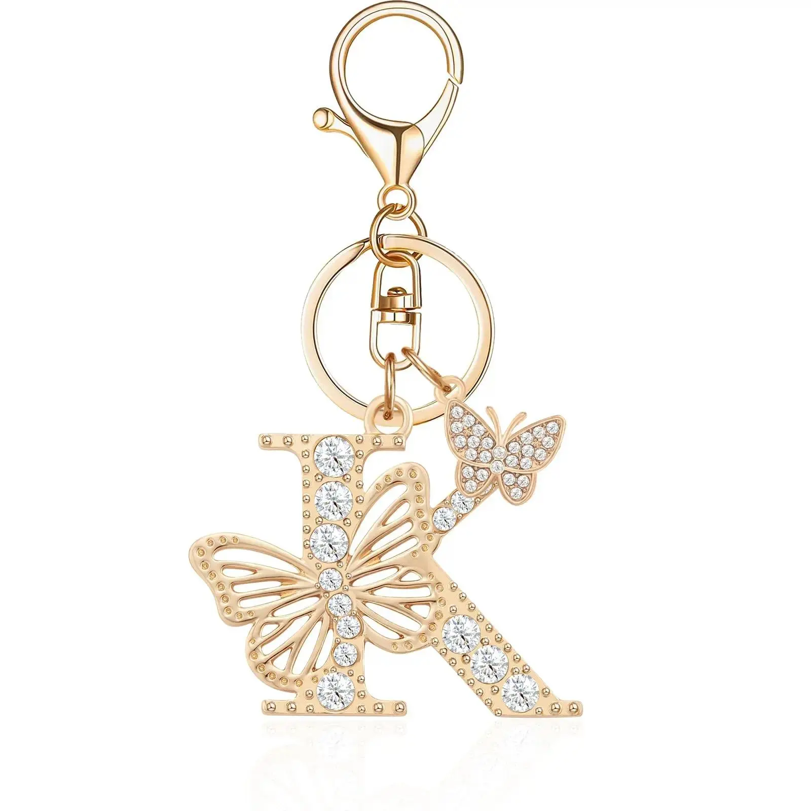 Golden Metal Rhinestone Butterfly Letter Keychain - Sports & Outdoor Fashion Accessory, Key Charms, Gift Item, Keychain Decor, Stylish Keyring, Accessories for Women (Bag & Car Pendant), Bling Bling Keychains, Bag Charms,back to school,back to school haul