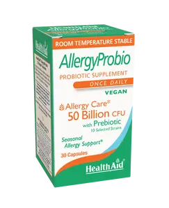 HealthAid AllergyProbio, 50 Billion CFU Vegan Probiotic with Prebiotic, 30 Capsules, Once Daily Seasonal Allergy Support