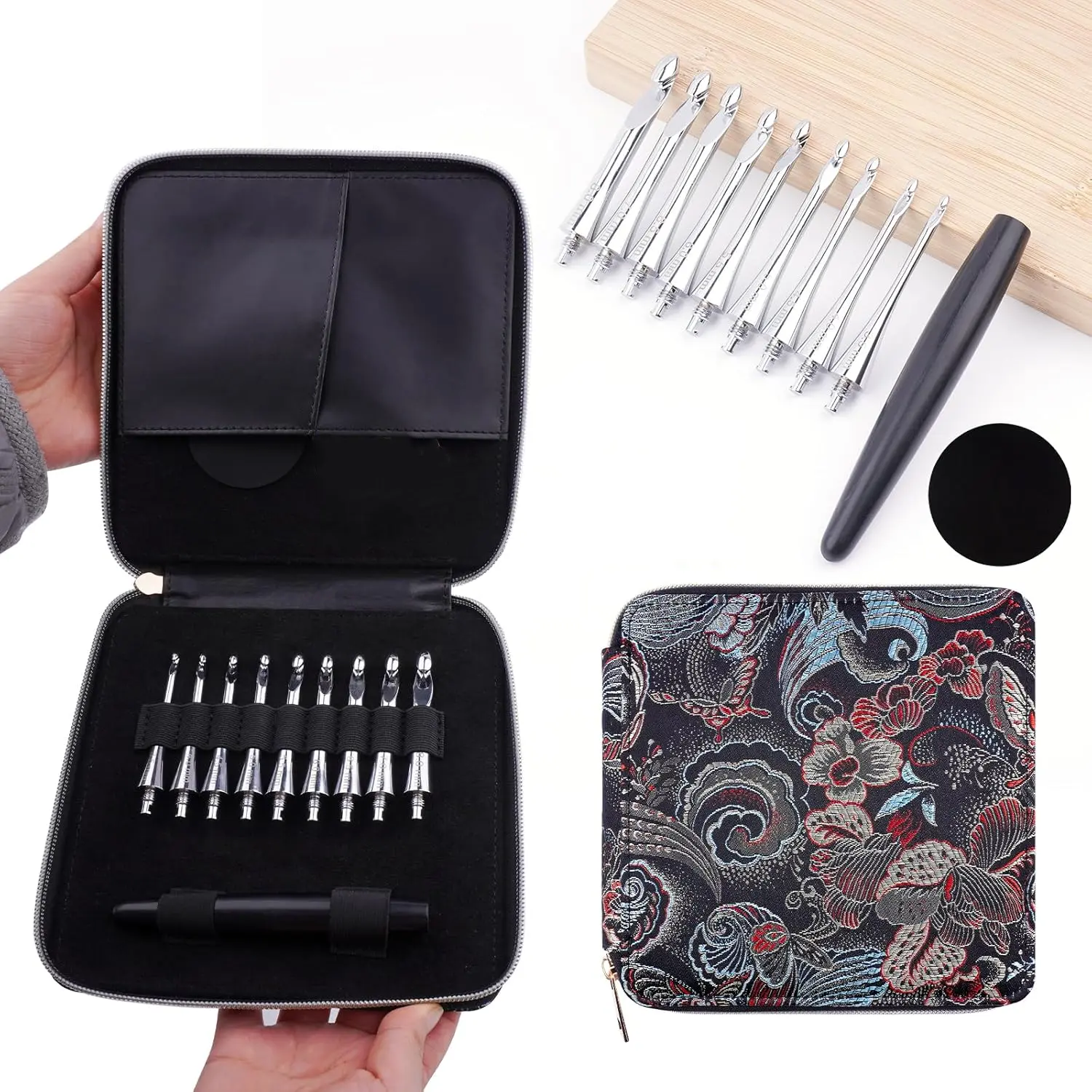 Quick Change Interchangeable Crochet Hooks Set for Crochet Lovers, 9 Sizes 3.5mm-8mm, High-Quality Precision-Engineered Aluminum Hooks with Ergonomic Wooden Handle, Embroidered Bag, Travel Ready Inline Needles (Reduces Hand Fatigue)