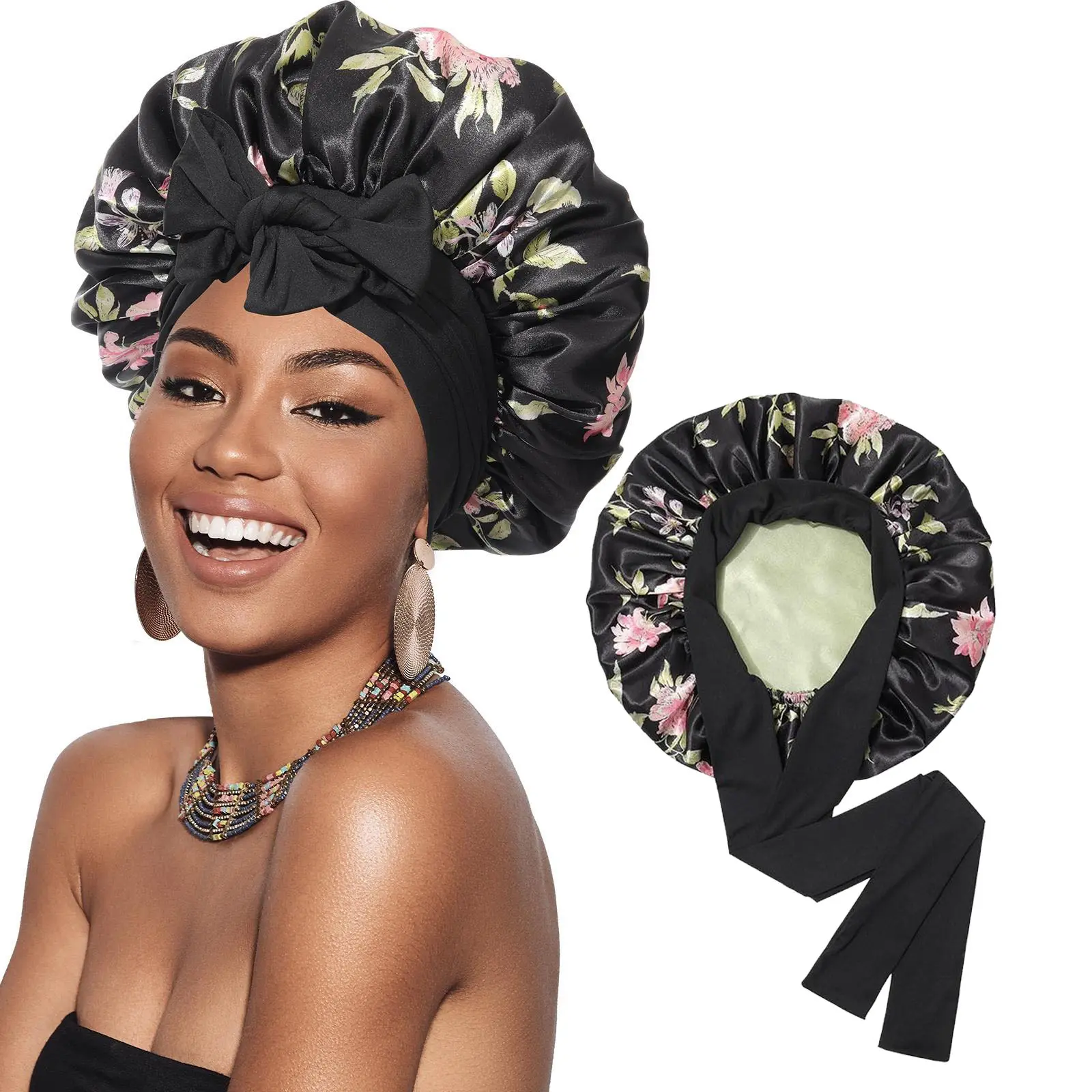 Short Bonnet(Black Flower+green)