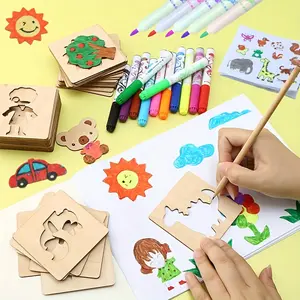 Random Pattern Wooden Hollow Out Drawing Templates, Animal Fruit Patterns Graffiti Coloring Art Supplies, Learning Tools Gift