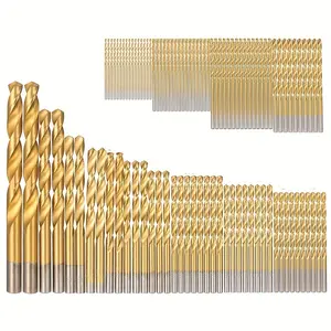 99-piece set of titanium-coated straight-shank twist drill bits, high-speed steel round-shank drilling bits for woodworking, high-speed steel woodworking and metal drilling bits, multi-specification household and industrial drilling accessories