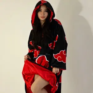 Akatsuki Blanket Hoodie - Naruto Ultra-Soft Oversized Red Cloud Design for Cozy Anime Marathons & Cold Weather One Size Fits All