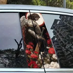 2pc Warrior Angel Car B-Pillar Protection Sticker, Car Decals, Easy Peel & Stick, Sunproof Waterproof Scratch-Resistant, Fits All Cars, Car Exterior Decoration