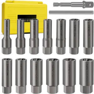 15PCS Deep Bolt Extractor Kit, 6mm-19mm Nut Extractor Socket Set, 3/8" Drive Rounded Bolt Remover, Spark Plug Extractor Tool  Broken, Stripped, Damaged, Rusted Stud and Bolt Nuts