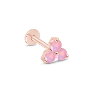 Pink Opal Trinity Cluster Flat Back Stud in Solid 14k Rose Gold