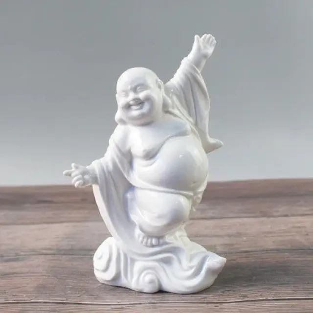 White Ceramic Dancing Buddha - 6 Inch