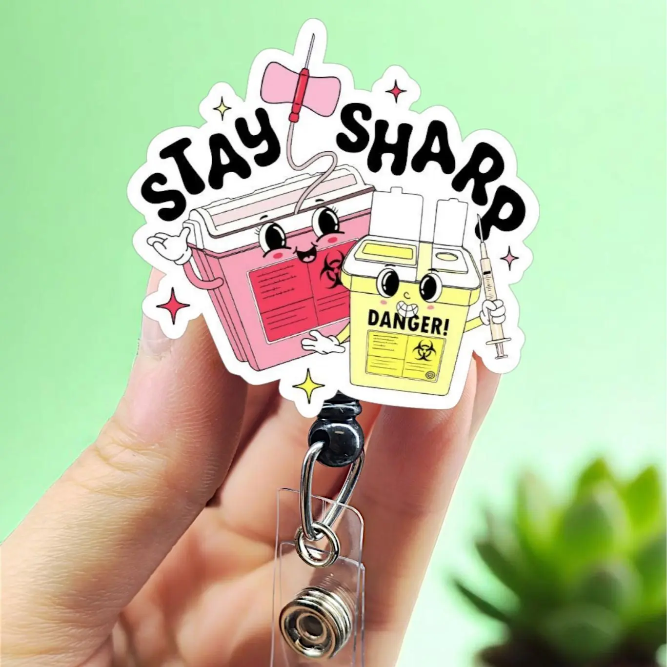 Stay Sharp Badge, Xray Girl Creations, Funny Badge reel for nurses, xray techs and hospital workers. Retractable swivel clip with a 360 rotation. Great gift for coworker. Cute Badge for Work. Badge clip, Badge pull