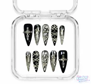 GakuNails CRUCIFIX 10 PCS Stilettos Handmade Press On Nails Builder Gel Enhanced Gothic Cateye Majestic Luxurious selectable size Reusable