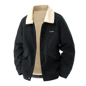 Men's Black Corduroy Shearling Jacket - Vintage Corduroy Style, Shearling Lining, Everyday Comfortable Jacket