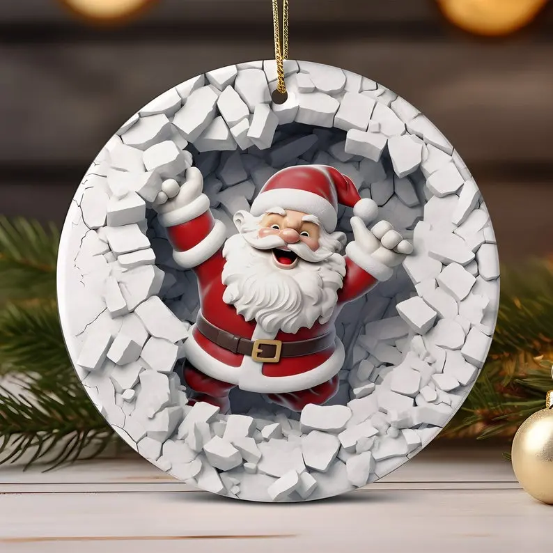 Santa Claus Ceramic Christmas Ornament - White Circle, Star, Heart & Oval Shapes