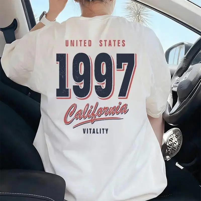Vintage 1997 California Graphic Print Women Oversize Tshirt Summer Casual Crew Neck Soft Short Sleeve Tee For Street Wear Beach Holiday Daily Wear oversized