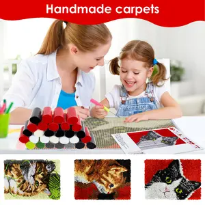 Animal Cat Style Latch Hook Rug Kit Pre Printed Bright Color Latch Carpet Making Kit for Adults Kids Beginners