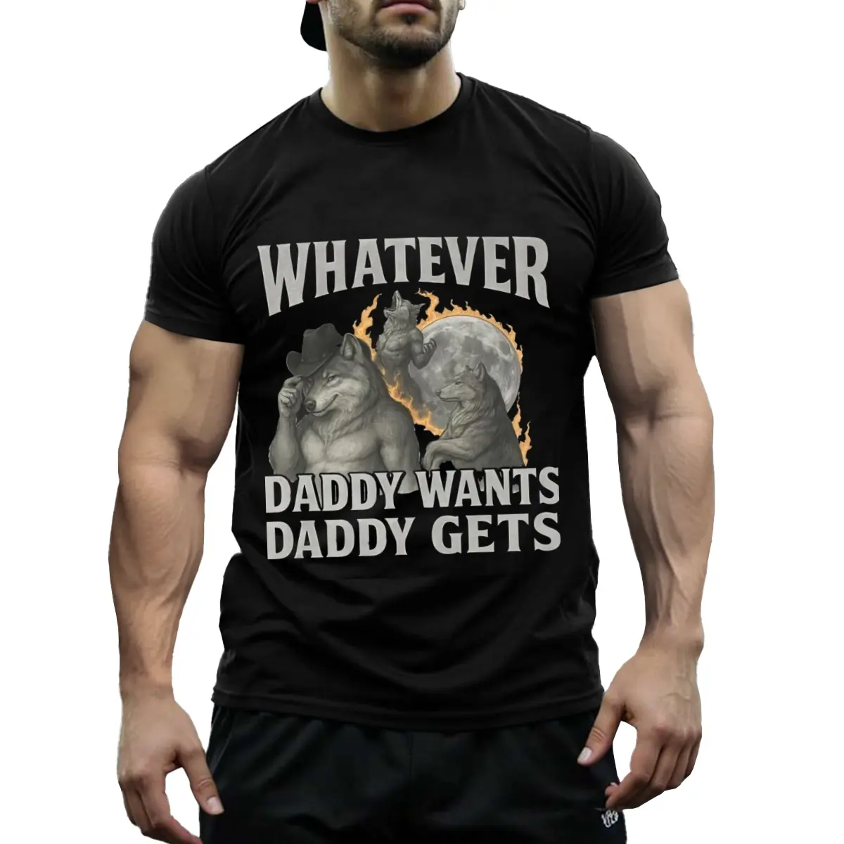 Savage Daddy Wolf Meme T-Shirt, Humorous Cotton Graphic Tee for Gen Z, Casual Breathable Shortsleeve Top for TikTok and Gym Wear, Fashion, Round Neck, Unisex, Day