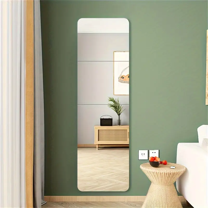 4pcs rounded square acrylic mirror wall stickers, Decorative Sticker, for background wall decoration, Home decor, Household decoration supplies, suitable for bedrooms, living rooms, bathrooms, foyers, Shatterproof, removable, self-adhesive, Round Design
