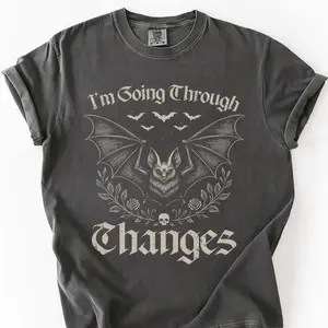 Comfort Colors Vintage I'm Going Through Changes Shirt, Gothic Bat Unisex Tee, Skull Roses Shirt, Dark Tee, Halloween Outfits