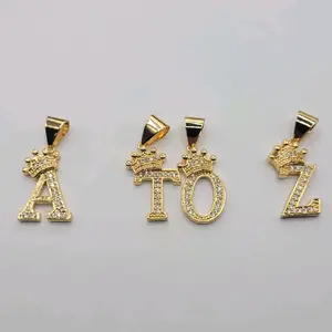 Letters with Crown and clear stones A to Z color 18k laminated gold. No Chain