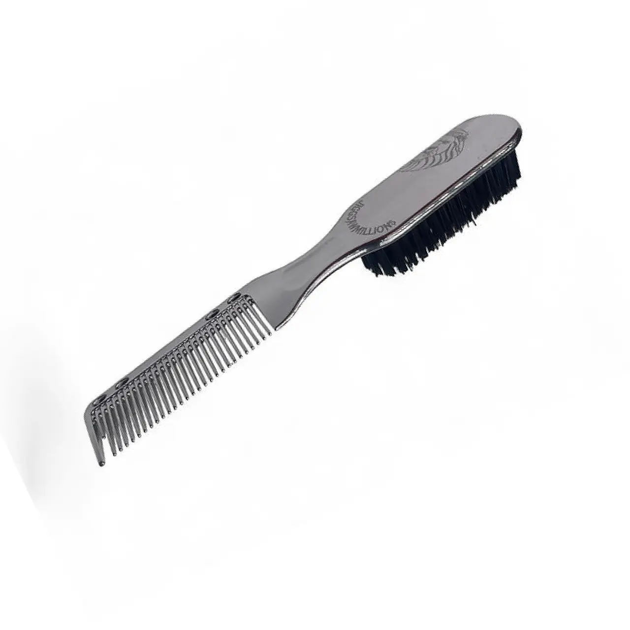JIGGSAWMILLIONS Silver Chrome 2-Piece Mini Hair Brush & Comb Set - For Thick Coarse Hair Strands, Wave Styling