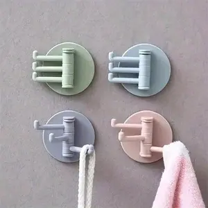 4 Pcs Rotating Adhesive Wall Hooks For Keys Umbrella Kitchen Utensils 360° Turn Design, Damage-Free Mounting Solution