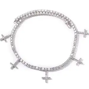 Luxury Aesthetic Dangling Cross Tennis Chain 60g - 2.2 cm x 1.6 cm with 5 Upside Down Dangling Crosses