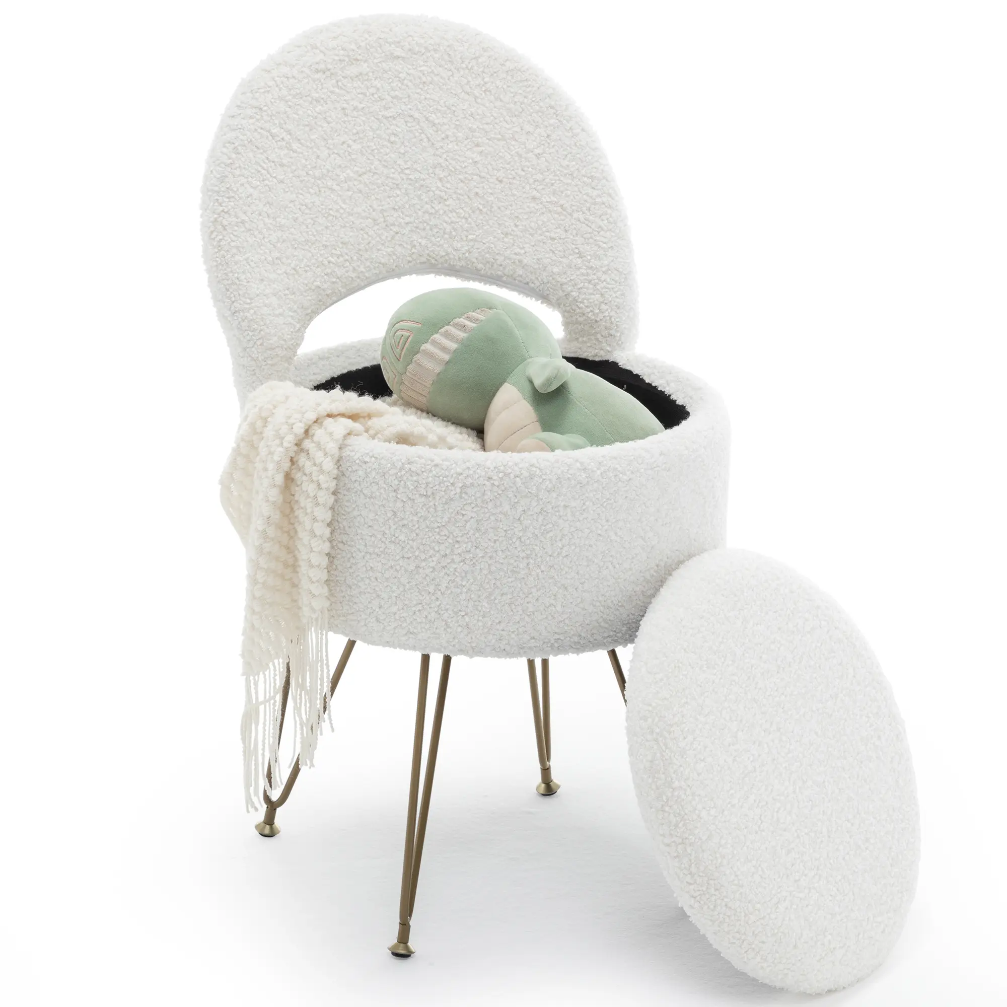 Korser Vanity Stool Chair with Folding Back,Upholstered Vanity Chair with Storage,Comfy Makeup Stool for Bedroom Living Room