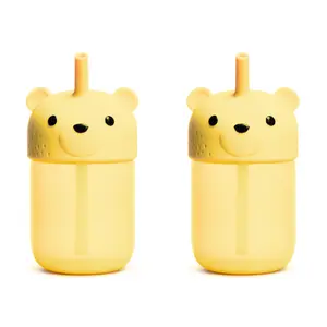 Munchkin Gentle Transition First Straw Cup, 9 Ounce, Squeezable Honey Bear Shaped Trainer Cup, 2 Pack