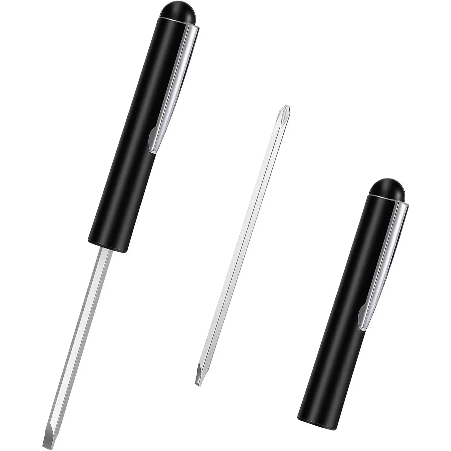 2-Piece Unisex Mini Pocket Screwdrivers, Magnetic Tips, Reversible Double-Ended Bit - Flathead, Phillips, for Everyday Carry, Adults, Travelers, Compact Tool