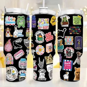 Funny Meme 40oz Tumbler, Sarcastic Frog Cat Design Cup, Relatable Mental Health Cup, Travel Coffee Mug, Gift for Bestie, Stainless Steel Tumbler, Kitchen Drinkware