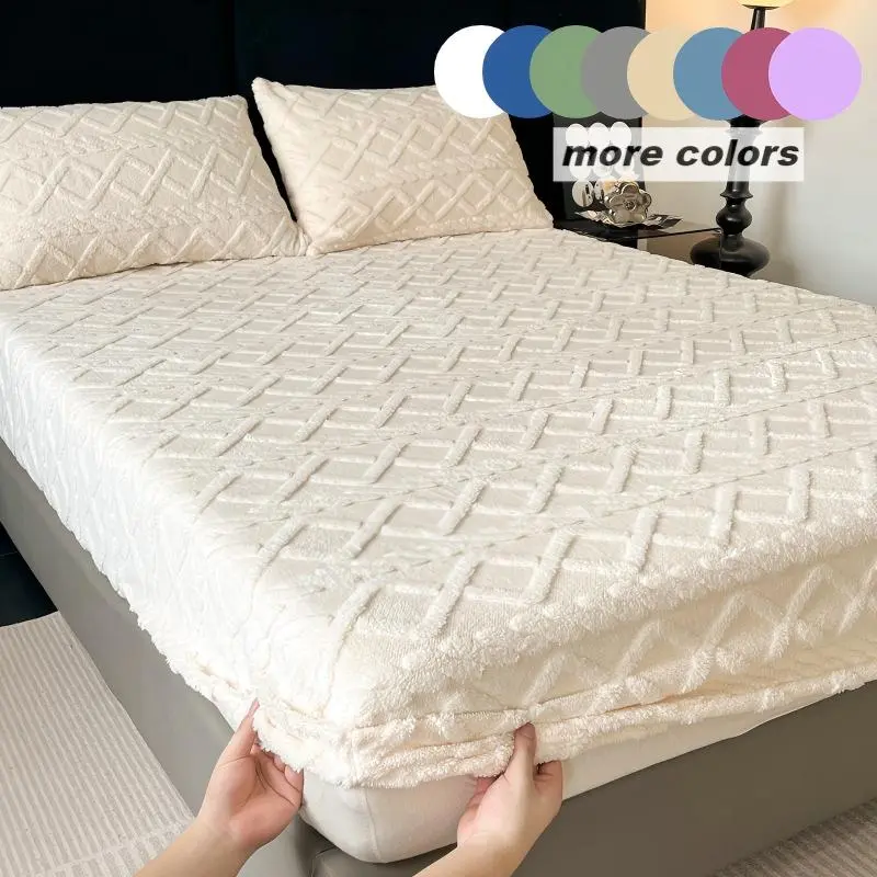 Taffeta Embroidered Polyester Bedding Set, Bed Sheets Set, Secure Fitted Sheets, Includes One Fitted Sheet and Two Pillowcases, Non-Slip Mattress Protector, Warm Soft, Fall Winter Use