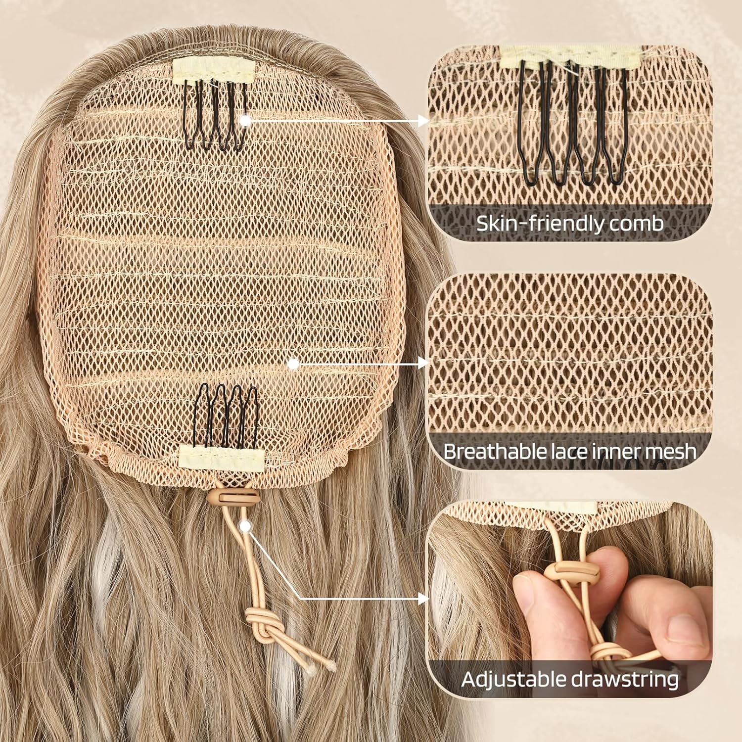Ponytail Extensions 26 Inch Drawstring Long Curly Wavy Synthetic Hairpiece for Women Natural Wavy Hair Accessory