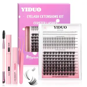 Eyelash Extension Kit, 1 Box Individual False Eyelashes Extensions & Eyelash Glue & Tweezers & Brush, DIY Eyelash Clusters, Eye Makeup Enhancement Tool for Women, Cosmetic
