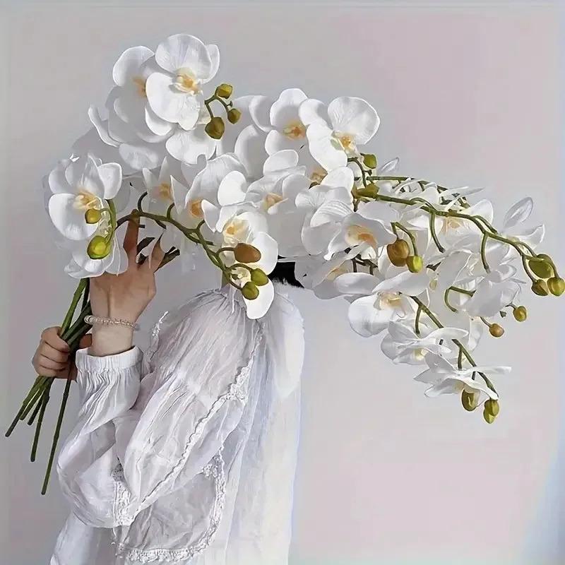 18pcs Set 27inch White Orchids, Elegant Artificial Flowers, Suitable for Tall Vases