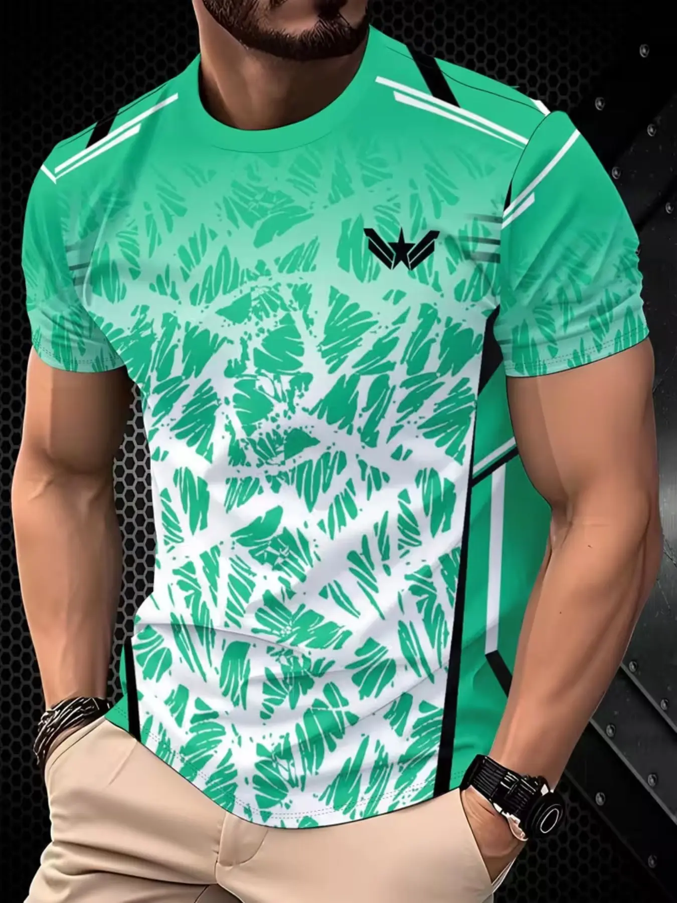 Dynamic Print Quick-Dry Shirt, Volleyball Basketball Training Wear, Unisex Breathable Sports Half Sleeve, Trendy Personal Style