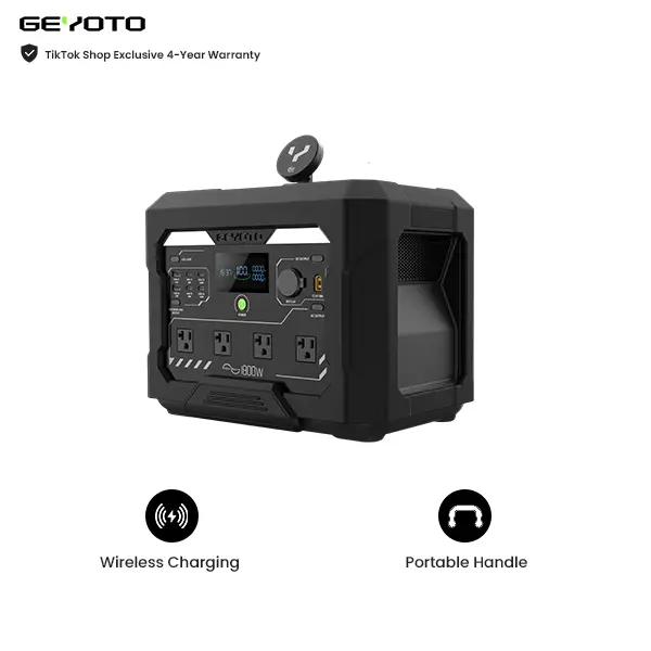 GEYOTO N1000 Storm Ready Home Backup Power Station | 1024Wh LiFePO4 Battery, 1800W AC Output (3200W Peak), <10ms UPS Backup, 25W Wireless Charging, UL94 Protective Case & SOS Alert for Home, RV & Power Outages