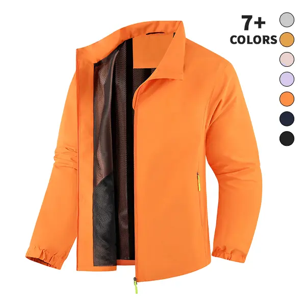 Menswear Minimalist Lightweight Waterproof Windproof Coat - Unisex Stand Collar Outerwear with Breathable Fabric & Mesh Lining, for Outdoor Walks & Everyday Wear, Easy to Match, Coats, Plain, Pockets, Elastic, Layer, Long Sleeve, Tops