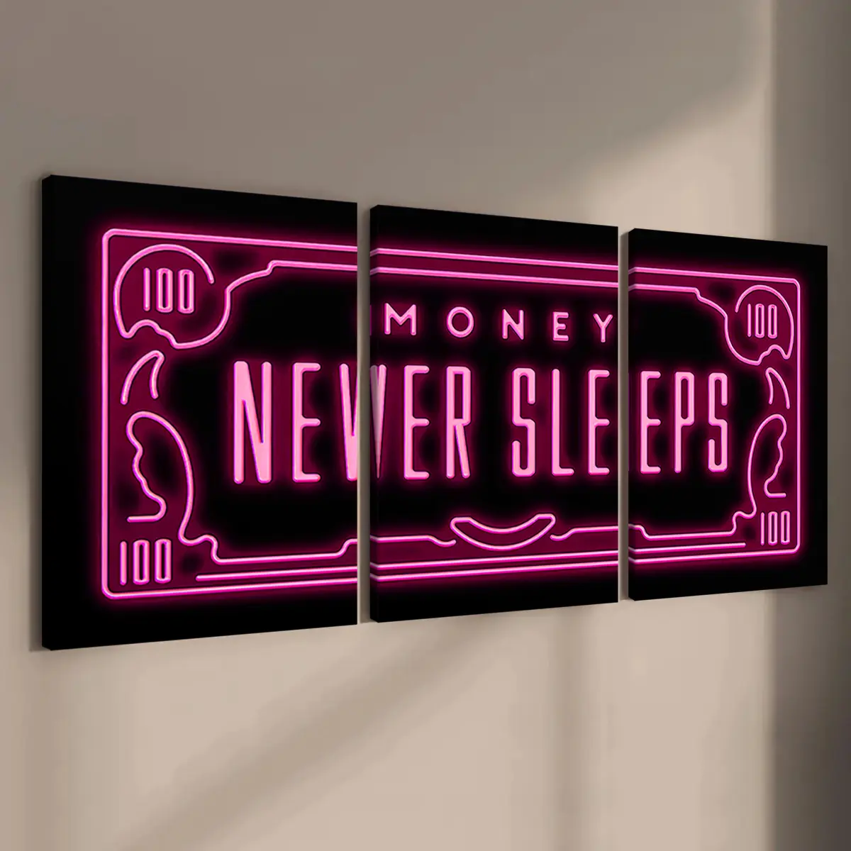 3 pieces per set, Frameless canvas, Unframed art print, Canvas Prints, pink neon money design poster, modern art wall decoration, perfect decoration for the living room, office bedroom decoration, Artistic Home Decor