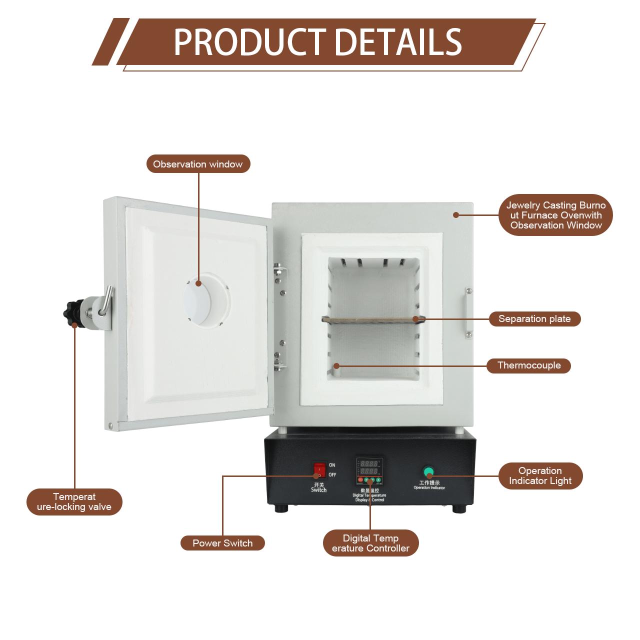 110V Jewelry Melting Furnace with Viewing Window - Digital Thermostat Oven with 6mm Insulation Board