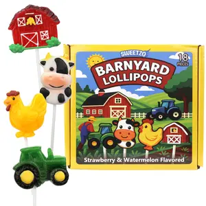 Barnyard Lollipops, Farm, Animal and Tractor Decorated Suckers, Individually Wrapped Birthday Party Treats, 18 Count