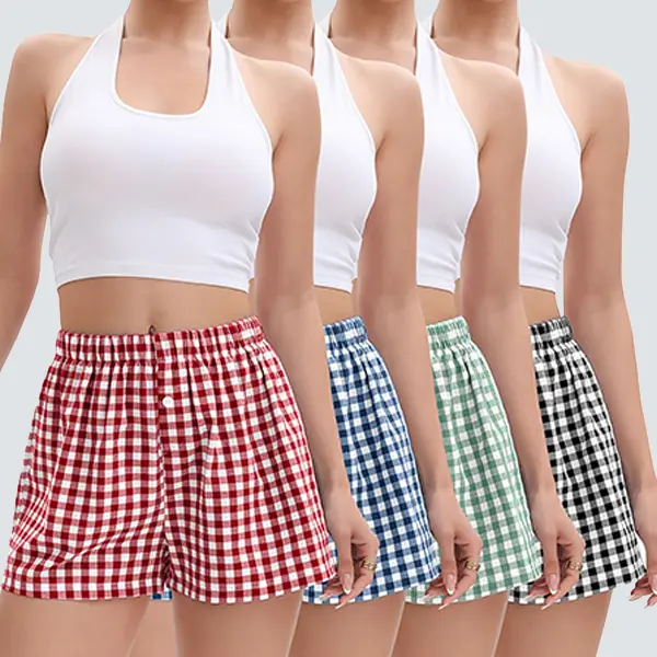 Veldtholos 4pcs Women's Gingham Plaid Boxer Shorts Y2K Style Summer Casual Lounge Sleep Beach Bottoms tiktokshopspringglowup,