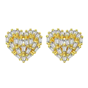 Tiny Emerald Cut Heart Earrings