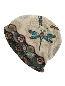 Dragonfly Pattern Beanie Hat, Boho Style Ethnic Pattern Beanie Hat for Fall & Winter, Fashion Vintage All-match Accessories for Women & Men, Knit Hat