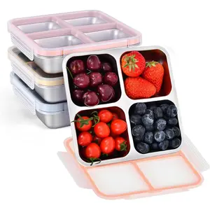Stainless Steel Snack Containers with , 4 Pack 4 Compartment Meal Prep Containers,  Bento Box with Assorted Colors,  Storage for Lunch, Work (/Blue/Orange/Yellow)