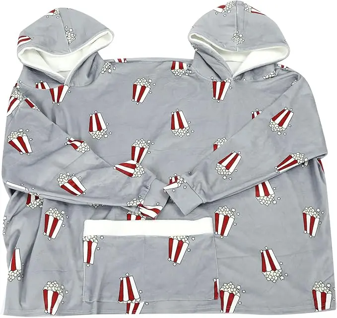 Couple Pajamas, Funny Popcorn Flannel Couple Matching Pajamas, Oversized Hoodies Sweatshirts, Thickened Home Clothes with Pockets, Unique Couple's Christmas Gift Grey Robe Womenswear Soft