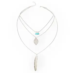 Feather Together 3 Piece Fashion Necklace with Stylish Feather-Shaped Pendants & Whimsical Design for Versatile Outfits Metal Coating Material One Size